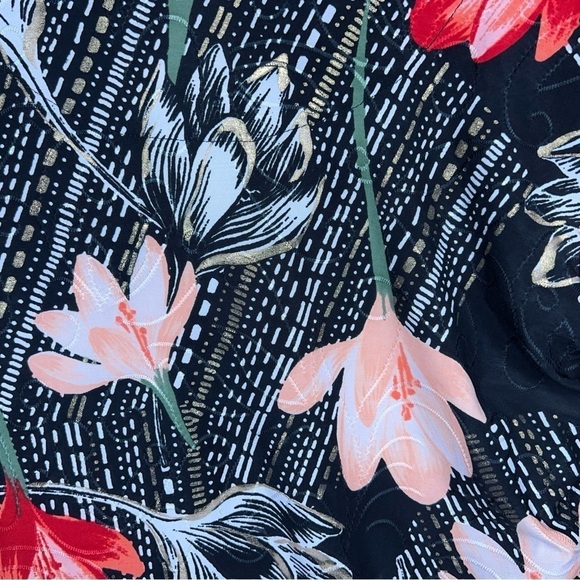 VINTAGE SMALL JM COLLECTION BLOUSE BLACK FLORAL GOLD SHIMMER ACCENT STRETCH - Picture 9 of 12